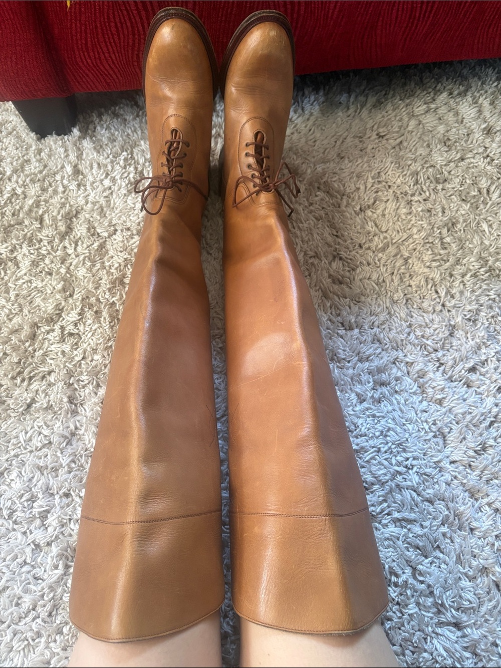 Vintage Ralph Lauren Women's Over-the-Knee Lace-Up Leather Boots - Picture 2 of 5